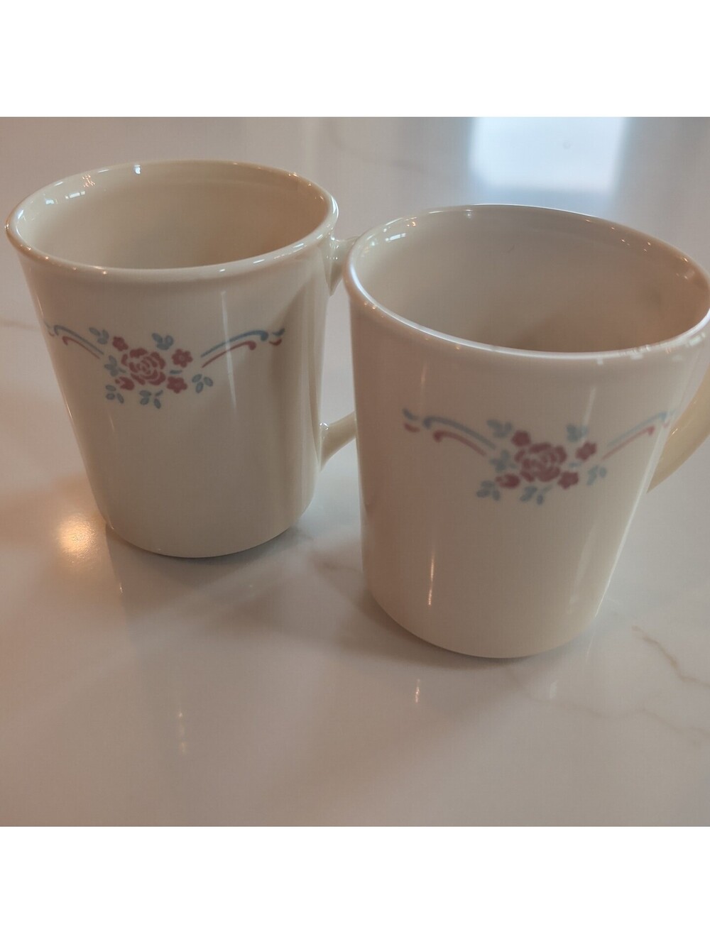 Vintage English Breakfast Corning Corelle Set Of 2 Mugs 1990s Pink & Blue Roses